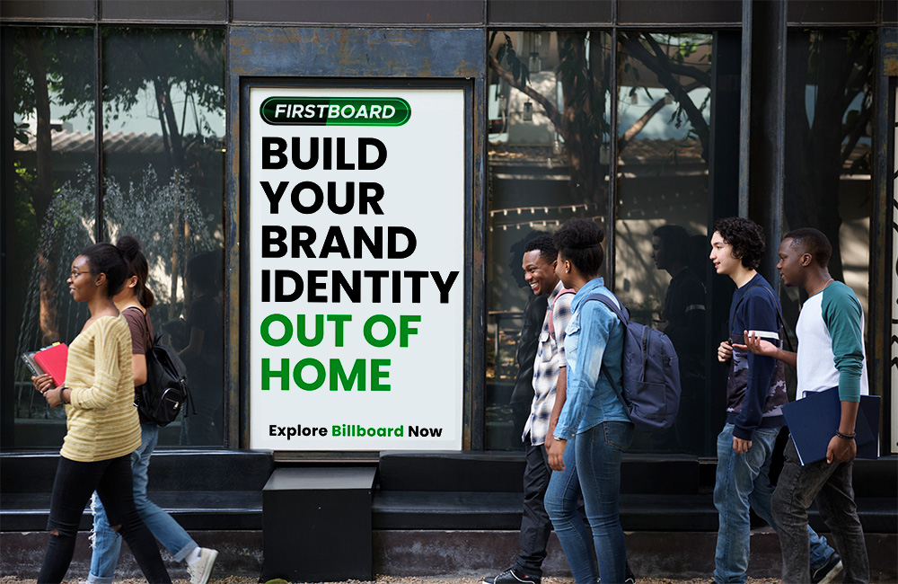 People walking across an OOH Ad.