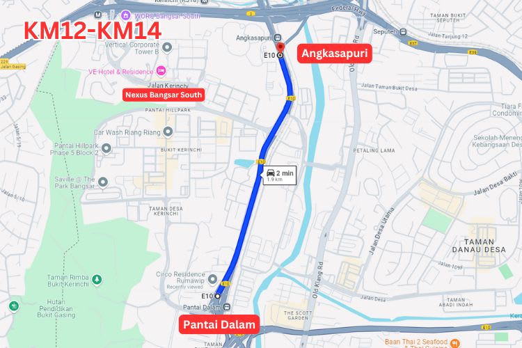 NPE / New Pantai Expressway, KM4.5-KM7.1, KM12-KM14, Kuala Lumpur