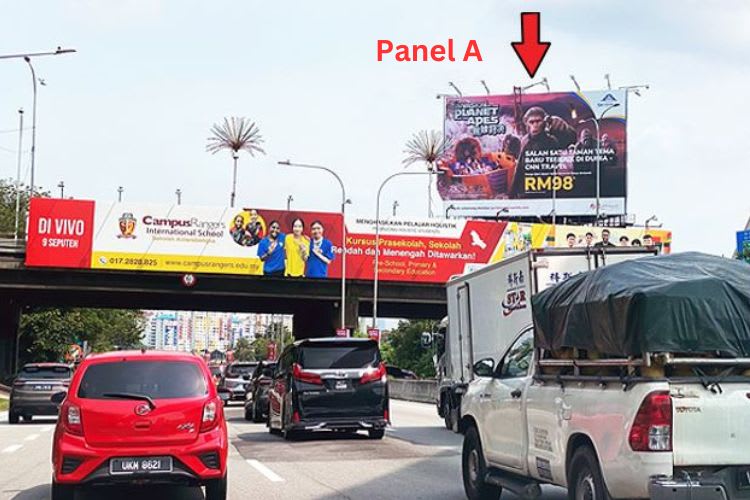3 Sided Horizontal Unipole Billboard at KLS / Bukit Jalil Highway Interchange, Kuala Lumpur