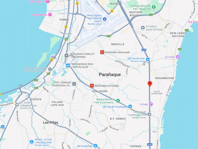 Map - 1 Panel Horizontal Free Standing Billboard at Km.17 East Service Road, (SLEX Bicutan), Paranaque, Metro Manila (Visible via SLEX and skyway, near SM Bicutan)