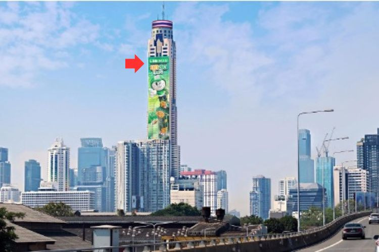 1 Panel Vertical Building Wrap Billboard at Baiyoke Tower II (Side 2), Bangkok, Ratchathewi, Bangkok