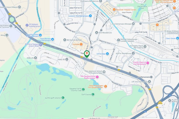 Map - Overhead Bridge Billboard at Jalan Lapangan Terbang Subang, Ara Damansara, Selangor