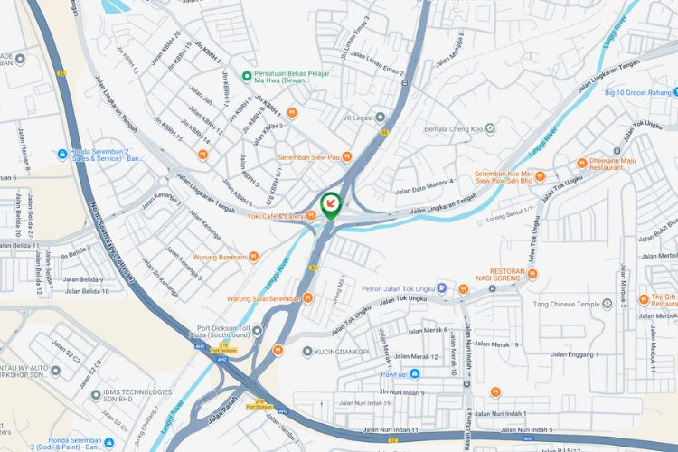 Map -  Overhead Bridge Billboard at Jalan Rasah / Jalan Lingkaran Tengah, Seremban, Negeri Sembilan (from Port Dickson Toll Plaza)