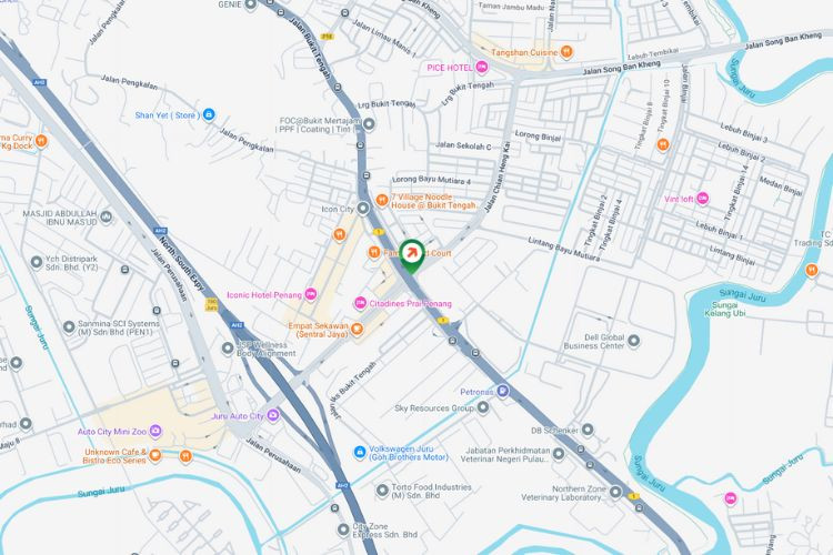 Map - Overhead Bridge Billboard at Jalan Kebun Nenas / Jalan Chiang Heng Kai, Bukit Mertajam, Penang (towards Juru Auto City)