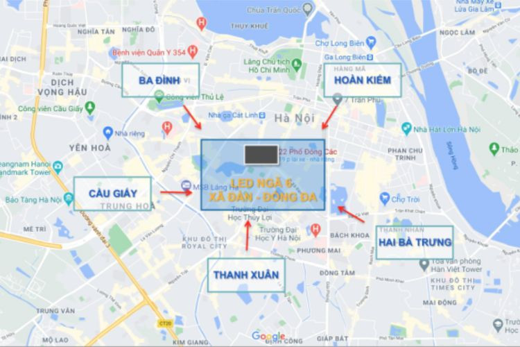 Map - Horizontal Digital Screen Billboard at 7 way intersection, Ha Noi City.