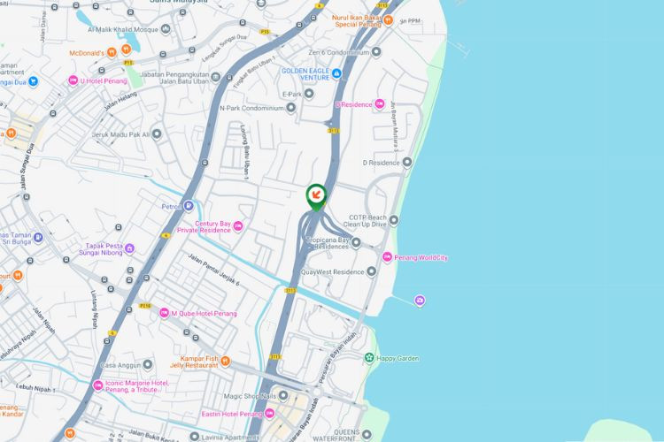 Map - Overhead Bridge Billboard at Jalan Pesisir Pantai - Lebuhraya Tun Dr. Lim Chong Eu, Bayan Lepas, Penang (to Georgetown)