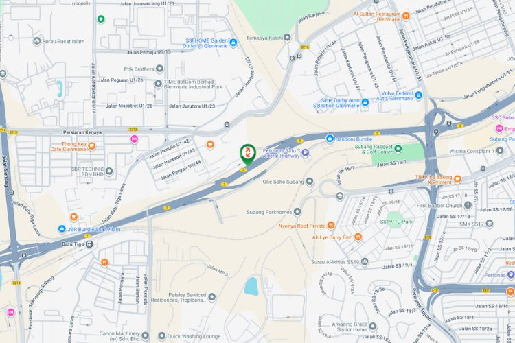 Map - Giant Gantry Billboard at Federal Highway KM19.8, Shah Alam, Selangor (between Shah Alam & Subang)