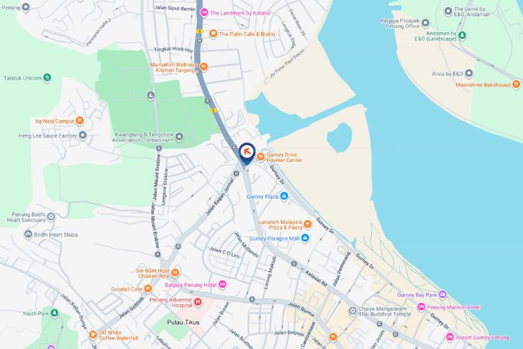 Map - Horizontal Digital Screen Billboard at Jalan Tanjong Tokong/Persiaran Gurney, George Town, Penang (at Sunrise)