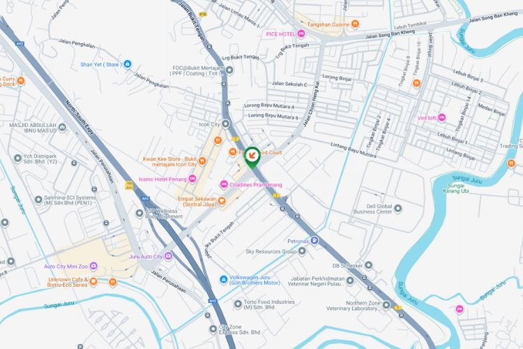 Map - Overhead Bridge Billboard at Jalan Kebun Nenas / Jalan Chiang Heng Kai, Bukit Mertajam, Penang (from Juru Auto City)