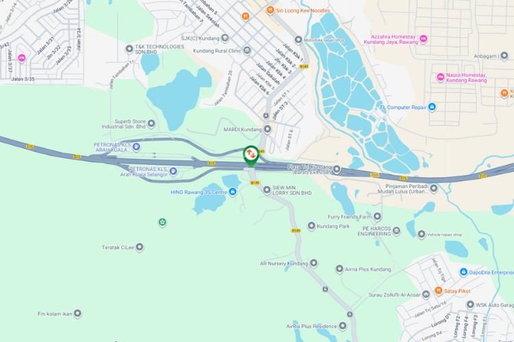 Map - Overhead Bridge Billboard at LATAR KM17.7, Exit 2505 Persimpangan Kundang, Rawang, Selangor