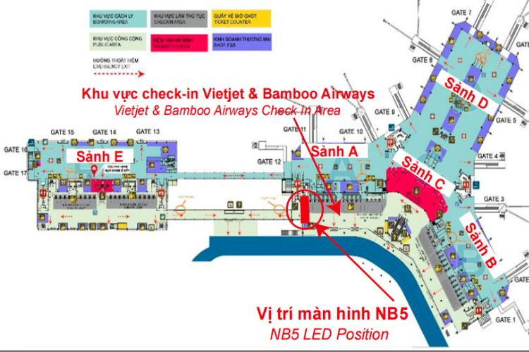 Map - Horizontal Airport LED Screen Billboard at Noi Bai International Airport, Ha Noi City (Hall A Gable)