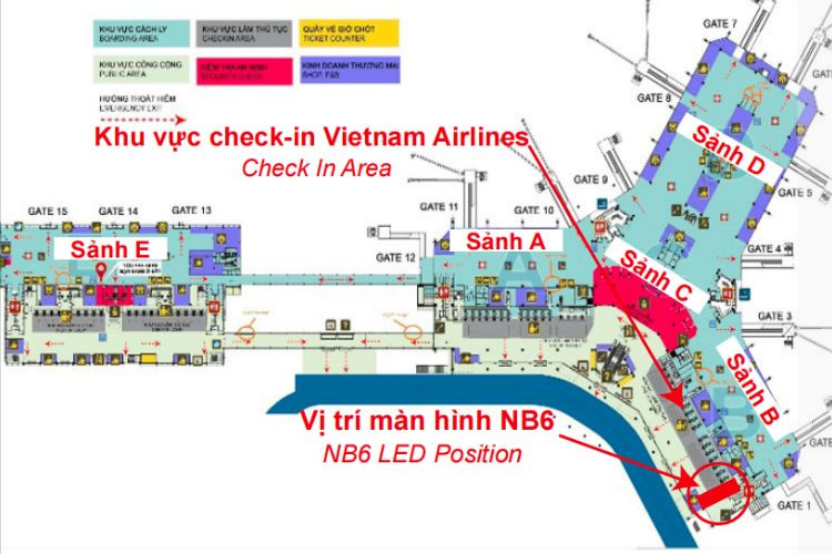Map - Horizontal Airport LED Screen Billboard at Noi Bai International Airport, Ha Noi City (Hall Gable B)