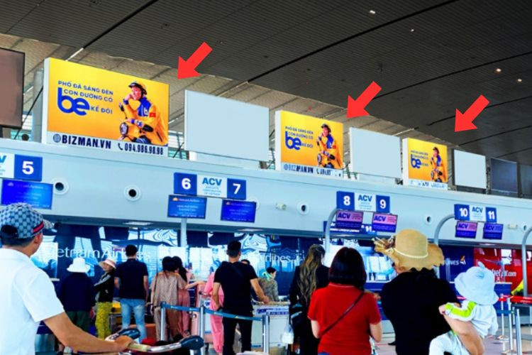 3 Panel Horizontal Airport LED Screen Billboard at Cat Bi International Airport, Hai Phong City (Outside Arrival Hall C)
