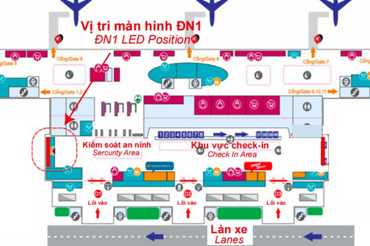 Map - Horizontal LED Wall Cladding Billboard at Da Nang International Airport, Da Nang City (Bamboo Airways check-in counter)