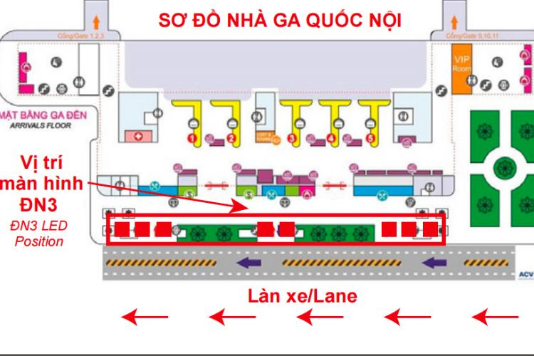 Map -  Vertical LED Column Cladding Billboard at Da Nang International Airport, Da Nang City (Arrival Hall)