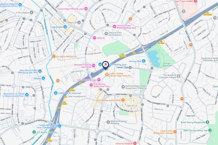 Map - Vertical Digital Screen Billboard at Federal Highway, Petaling Jaya, Selangor (near Hilton PJ)