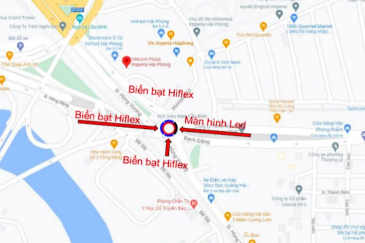 Map - Curved Digital Screen Billboard at Hung Vuong, Hong Bang Ward, Hai Phong City (Vincom Imperia Roundabout)