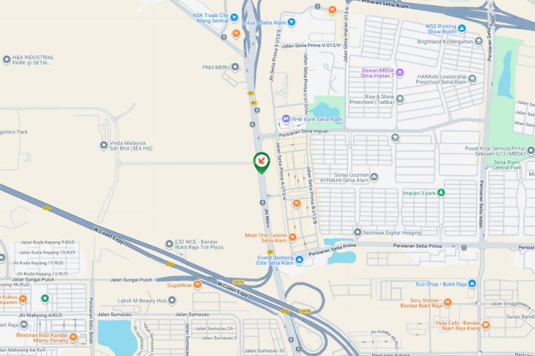 Map - Mini Gantry Billboard at Jalan Meru, Klang, Selangor (near Setia Alam commercial area)