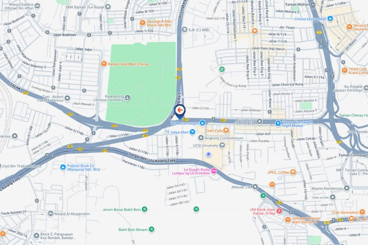 Map - Vertical Digital Screen Billboard at ESWL Highway, Kuala Lumpur (Taman Connaught)