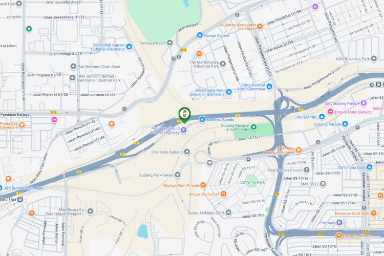 Map - Vertical Unipole Billboard at Federal Highway KM17.1, Subang Jaya, Selangor