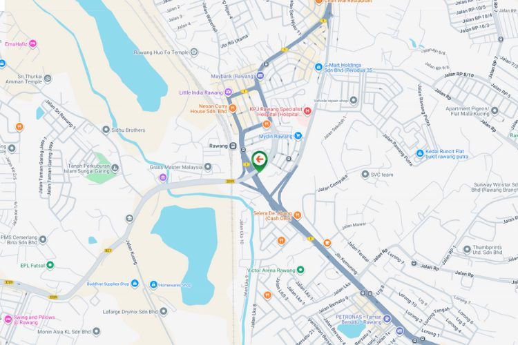 Map - Vertical Unipole Billboard at Jalan Rawang / Jalan Batu Arang, Rawang, Selangor (near KTMB Rawang Station)