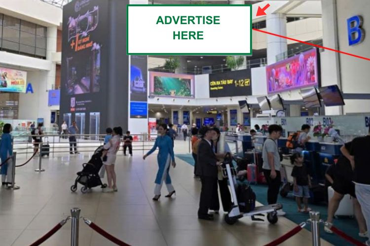 2 Sided Horizontal Hoarding pano Billboard at Noi Bai International Airport, Noi Bai Ward, Ha Noi City (Public area inside the terminal, in front of the security screening zone, Hall C adjacent to Hall B, Domestic Departure Terminal)