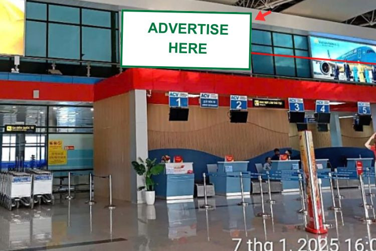 Horizontal Wall-mounted Pano Billboard at Dong Hoi Airport, Dong Thuan Ward, Quang Tri (Terminal lobby area – glass wall at the level-1 void, above the check-in counter area)