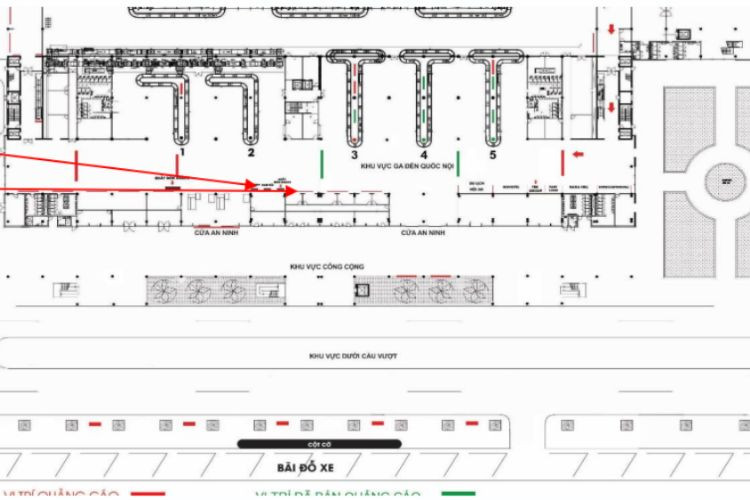 Map - Horizontal Wall-mounted Pano Billboard at Da Nang International Airport, Hoa Cuong Ward, Da Nang City (IP1.30, in the middle of the domestic arrival restricted area)