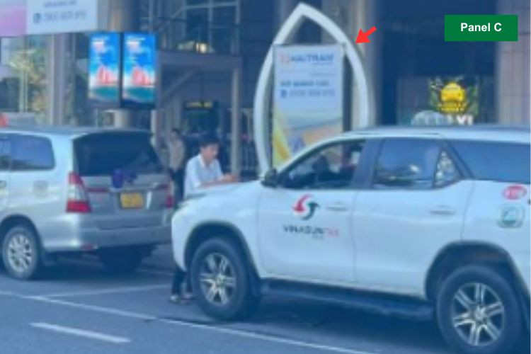 Panel C - Vertical Iron Frame Panel Billboard at Da Nang International Airport, Hoa Cuong Ward, Da Nang City (standing under the arrival overpass, opposite the domestic terminal)
