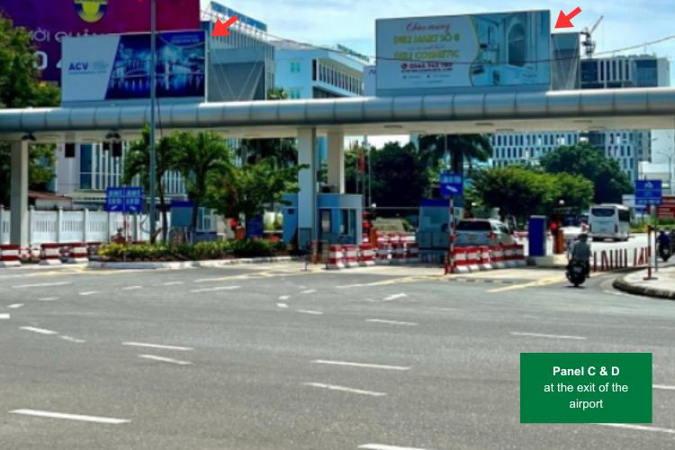 Panel C,D - Horizontal Iron frame billboard Billboard at Da Nang International Airport, Hoa Cuong Ward, Da Nang City (on the roof of the vehicle toll station on Nguyen Van Linh Street, at the entrance/exit of the airport)