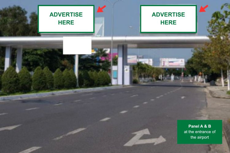 Panel A,B - Horizontal Iron frame billboard Billboard at Da Nang International Airport, Hoa Cuong Ward, Da Nang City (on the roof of the vehicle toll station on Duy Tan Street, at the entrance/exit of the airport)
