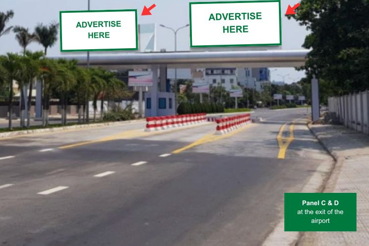 Panel C,D - Horizontal Iron frame billboard Billboard at Da Nang International Airport, Hoa Cuong Ward, Da Nang City (on the roof of the vehicle toll station on Duy Tan Street, at the entrance/exit of the airport)