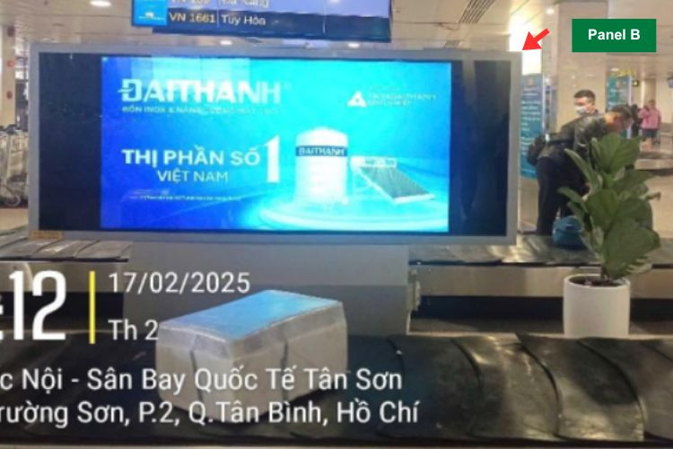 Panel B -  Horizontal Airport LED Screen Billboard at Tan Son Nhat International Airport, Tan Son Hoa Ward, Ho Chi Minh City (Level 1, Baggage Carousel No. 02 Area, Domestic Arrivals Isolation Zone, Terminal T1)