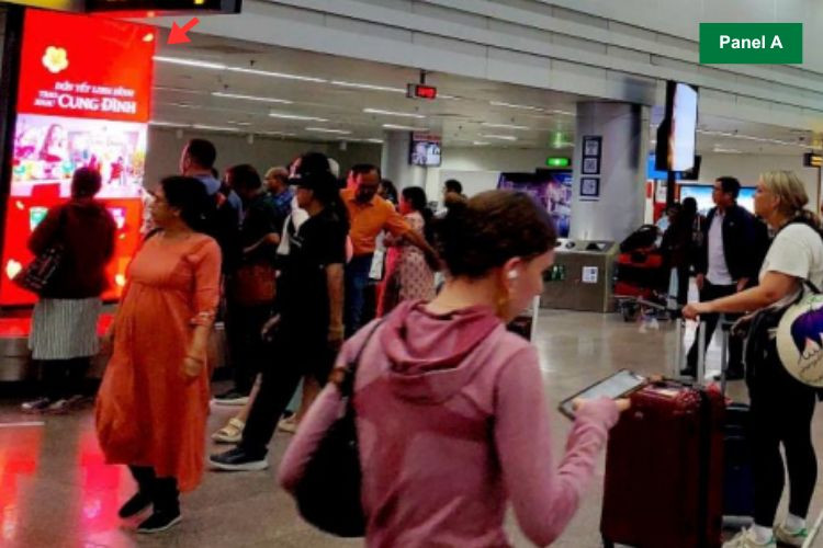Panel A - Vertical Airport LED Screen Billboard at Da Nang International Airport, Hoa Cuong Ward, Da Nang City (Above the five baggage carousels, Domestic Arrivals Isolation Area)