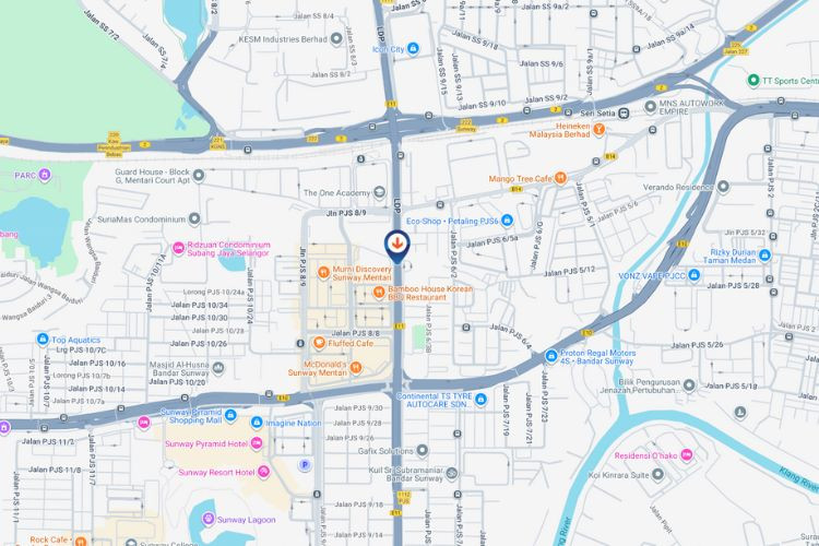 Map - Digital Overhead Bridge Billboard at LDP Highway KM17.4, Petaling Jaya, Selangor (Next to BHP Petrol Bandar Sunway)