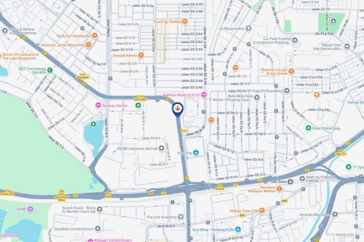 Map - Digital Overhead Bridge Billboard at LDP Highway KM15.7, Petaling Jaya, Selangor (from Western Digital)