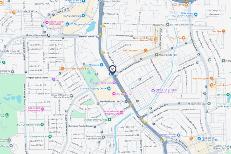 Map - Digital Overhead Bridge Billboard at LDP Highway KM5.55, Bandar Utama, Petaling Jaya, Selangor (Near 1 Utama Shopping Centre)