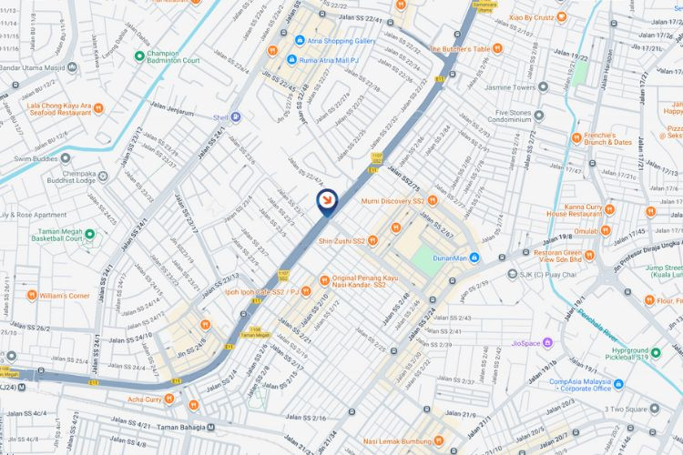 Map - Digital Overhead Bridge Billboard at LDP Highway KM9.4 / Jalan SS2/55, Petaling Jaya, Selangor (near Petron SS2)