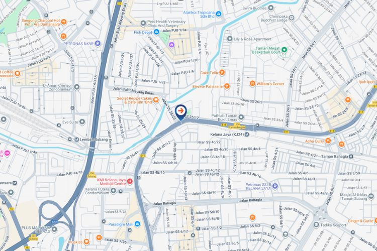 Map - Digital Overhead Bridge Billboard at LDP Highway KM11.9, Petaling Jaya, Selangor (near Taman Megah and SS25/15)