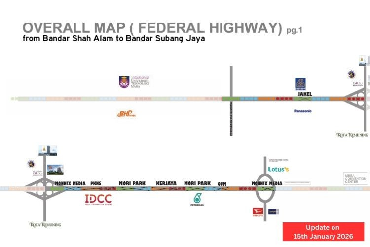 Map - 8 Panel Fixed Panel Street Bunting Billboard at Federal Highway, Shah Alam, Selangor