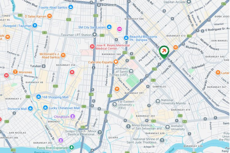 Map - Vertical Rooftop Billboard at España Boulevard cor. Prudencio St., Manila, Metro Manila (towards UST & Quiapo)