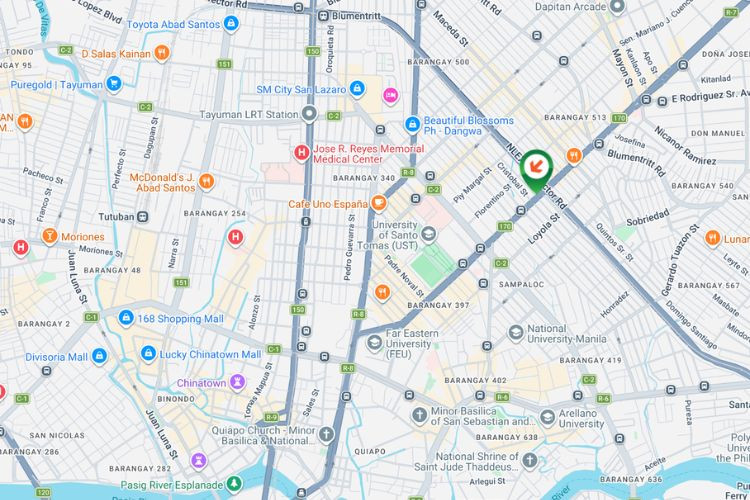 Map - Vertical Rooftop Billboard at España Boulevard cor. Prudencio St., Manila, Metro Manila (towards Quezon City)