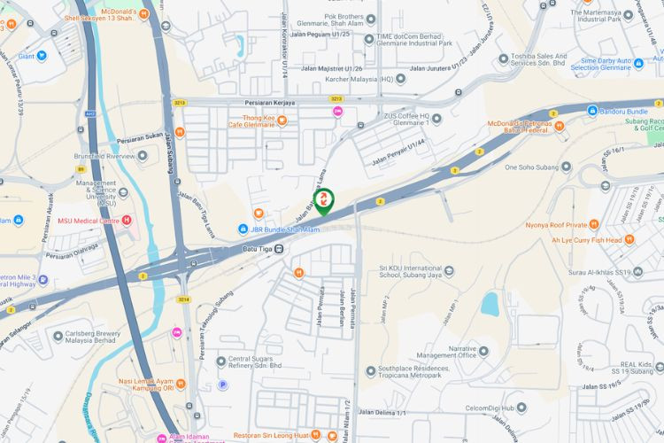 Map - Horizontal Unipole Billboard at Federal Highway KM15.8, Batu 3, Shah Alam, Selangor