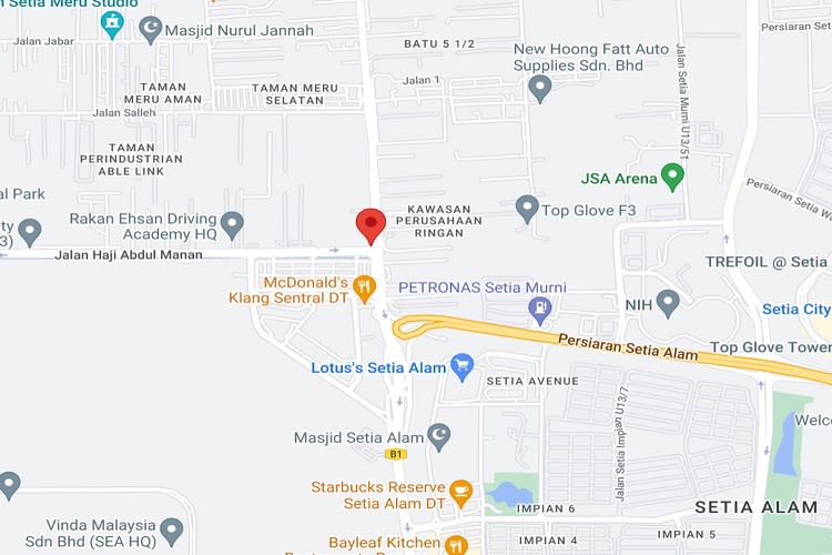 Located at Jalan Haji Abdul Manan / Jalan Meru, Setia Alam, Selangor