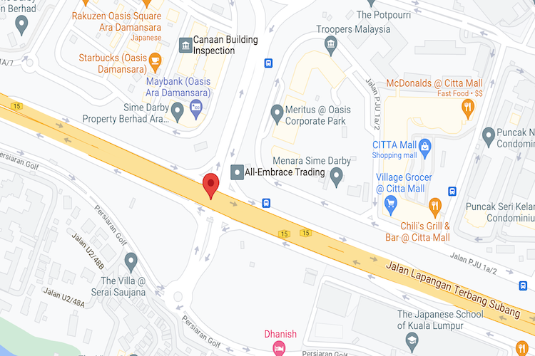 Jalan Lapangan Terbang Subang Underpass (turning into Ara Damansara / near to Oasis Square and Citta Mall), Selangor