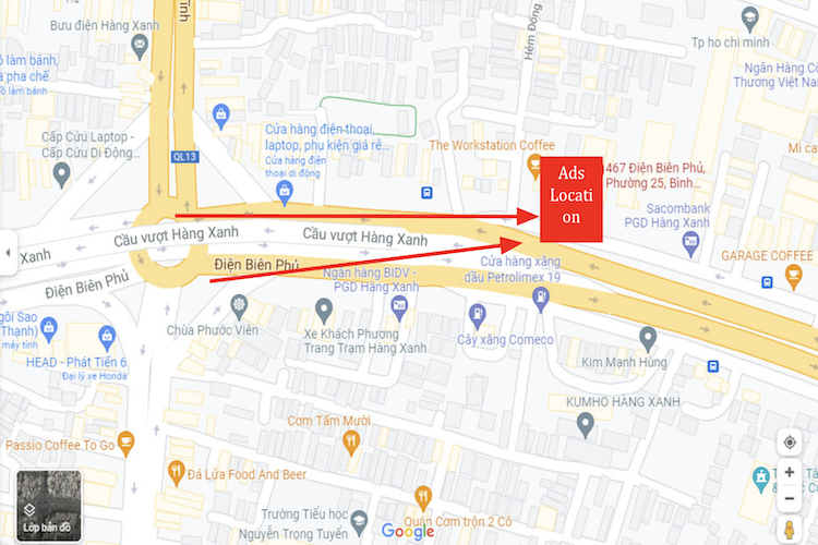 Map - Horizontal Wallscape Billboard at Dien Bien Phu, Binh Thanh, Ho Chi Minh City Hang Xanh Crossroad