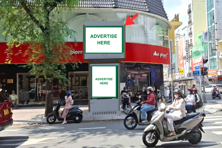 Bảng quảng cáo trụ hộp đèn E-tower 8 mặt tại 119 Lý Tự Trọng, Phường Bến Thành, Thành phố Hồ Chí Minh (An Phước – Pierre Cardin)