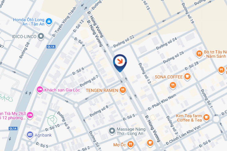 Map - Vertical LED Unipole Billboard at Hung Vuong - 2 Street Intersection, Long An Ward, Tay Ninh