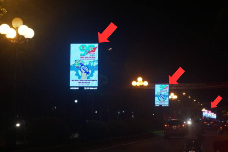 Night View - Vertical LED Unipole Billboard at Nguyen Du, Nam Dinh, Ninh Binh