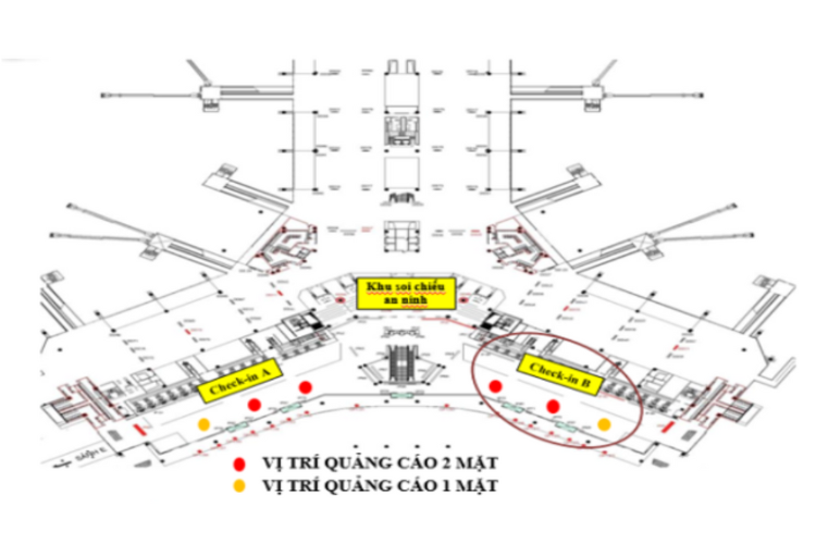 Map - LED Wall Cladding Billboard at Noi Bai International Airport, Noi Bai, Ha Noi City (Check-in Area B, Terminal T1)